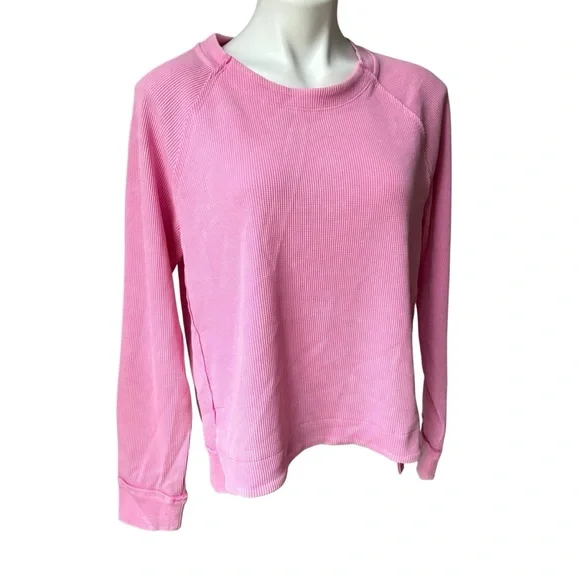 Sunnyside by SUNDRY Pink Stonewashed Waffle Knit Pullover Top, Sz Lg - Picture 5 of 14